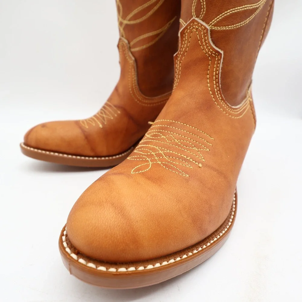 Acme Vintage Cowboy Boots Kids 3.5 D Russet Driftwood Leather New In Box